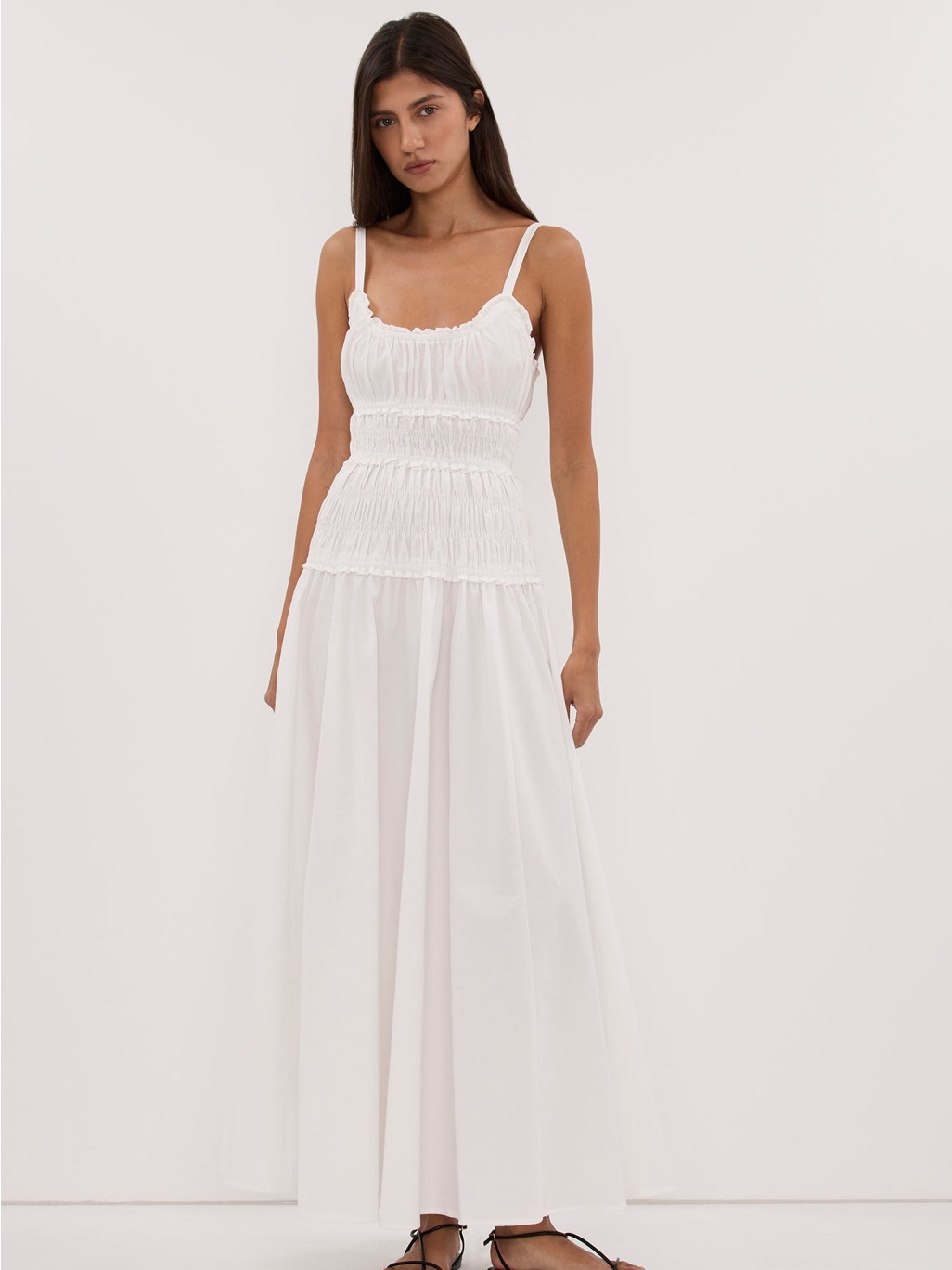 Dissh White Smocked Maxi Dress With Spaghetti Straps